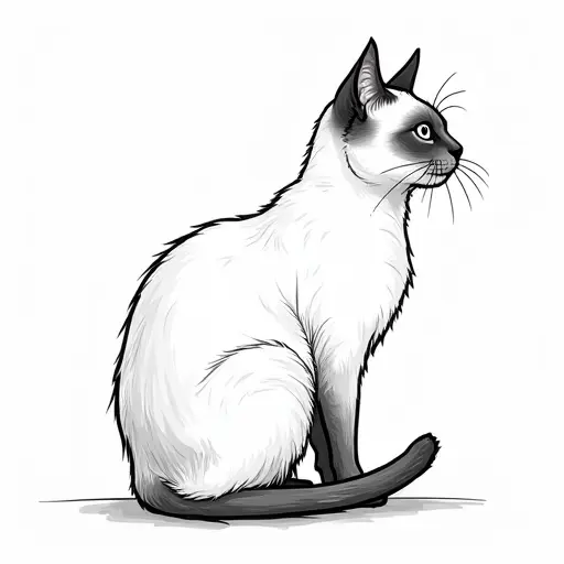 clean black and white hand-drawn outlines of a birman cat from the side view