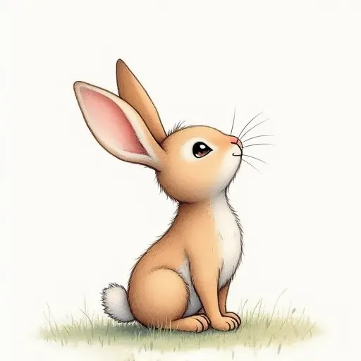 A bunny gazing up at the sky, drawn with soft pencil lines and pastel shading.