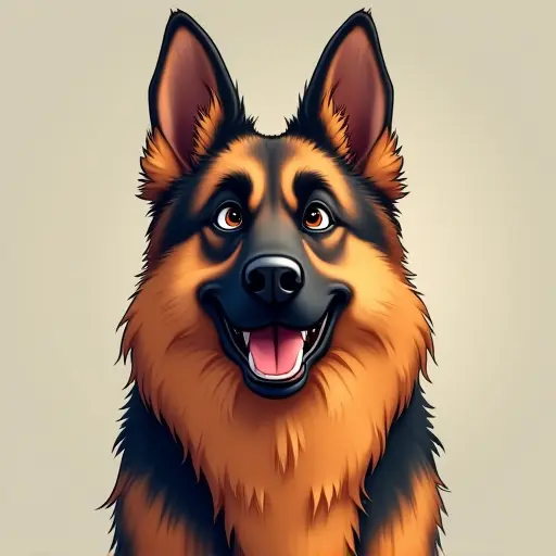 studio ghibli style of a german shepherd from the front view