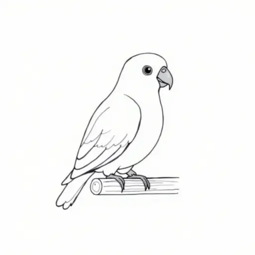 clean black and white hand-drawn outlines of a quaker parrot