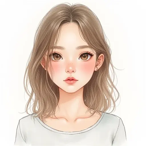 A girl with fair skin and medium-length hair, sketched with soft pencil lines and light watercolor shading.