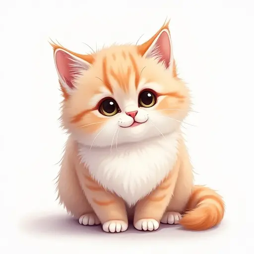 A fluffy kitten with long fur, sketched in a soft, detailed style with light, pastel shading.