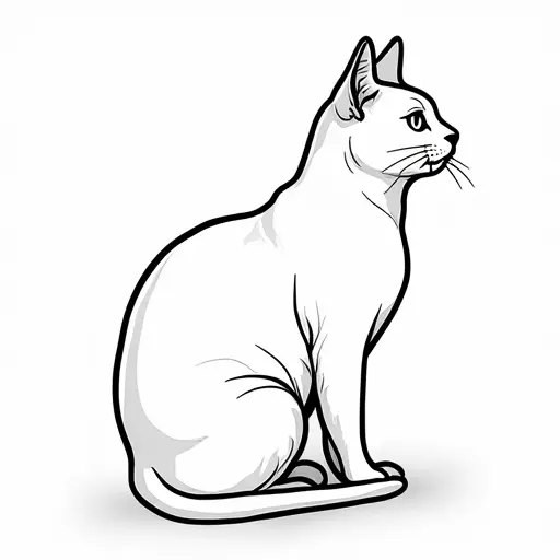 black and white simple line drawing of a british shorthair from the side view