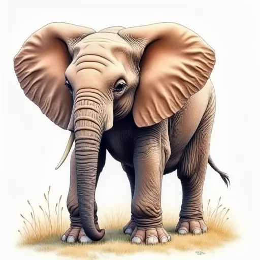 colored pencil drawing style of a baby elephant from the side view