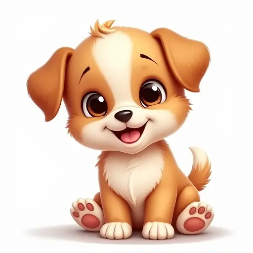 Cute puppy with soft fur, big eyes, a wagging tail, and an innocent smile.