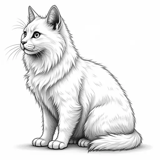 clean hand-drawn outlines of a british longhair from the side view