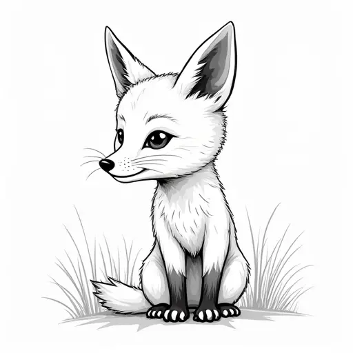 clean pencial outline sketch of a baby fox from the side view