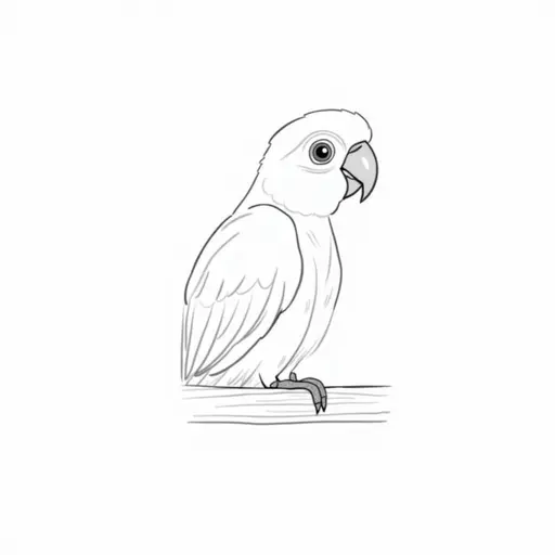 clean black and white hand-drawn outlines of a conure