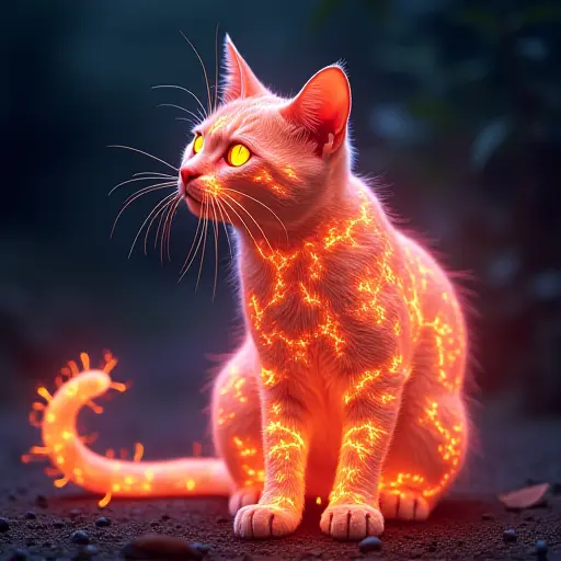 A glowing cat powered by nuclear energy, with vibrant, radioactive patterns pulsing throughout its body.