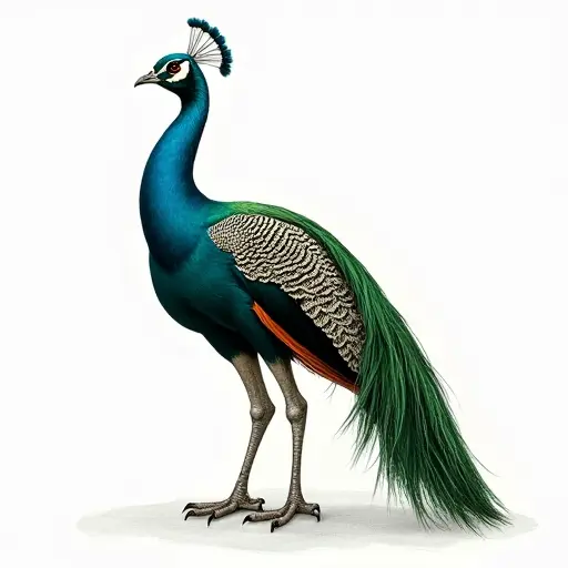 clean hand-drawn outlines of Green Peafowl