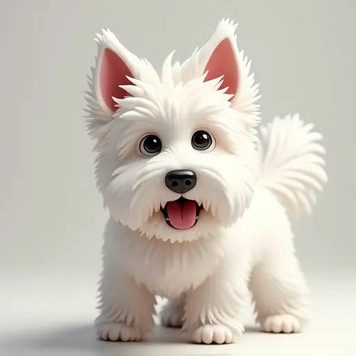 studio ghibli style of a west highland white terrier from the front view