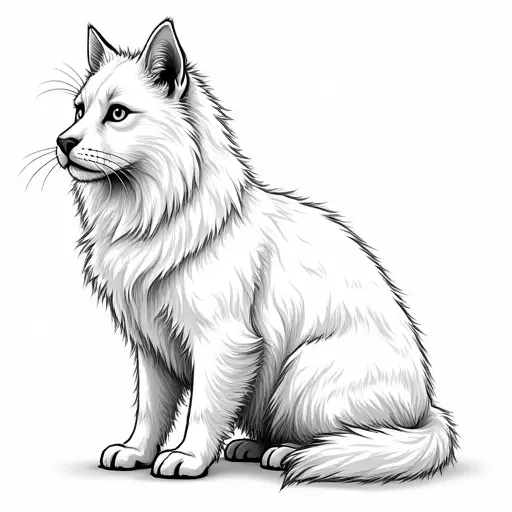 clean black and white hand-drawn outlines of a british longhair from the side view