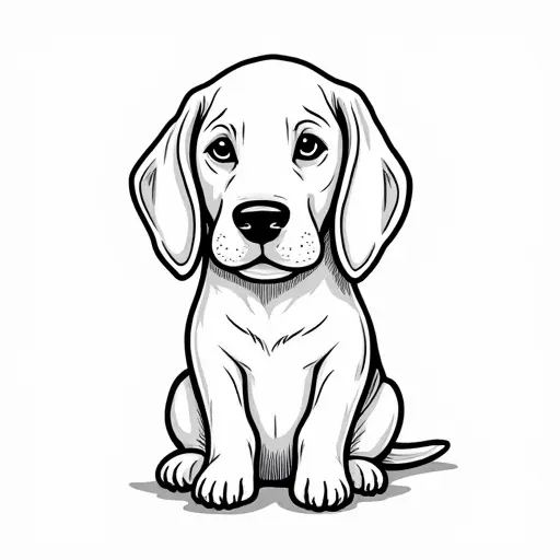 black and white simple line drawing of a beagle from the front view