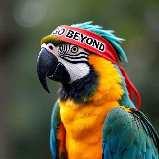 parrot, headband, slogan Go Beyond, inspirational style