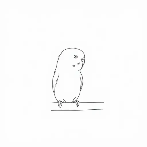 black and white simple line drawing of a budgerigar