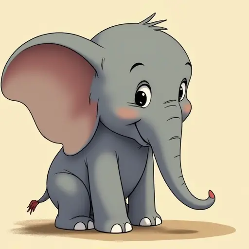 studio ghibli style of a baby elephant from the side view