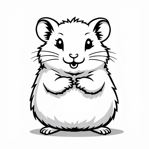 clean black and white hand-drawn outlines of a baby hamster from the front view