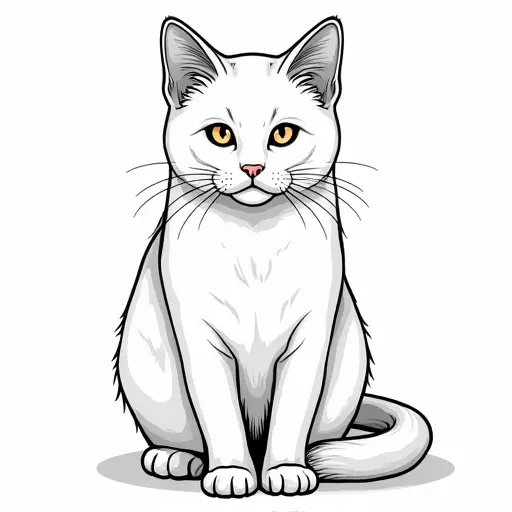 black and white simple line drawing of a birman cat from the front view