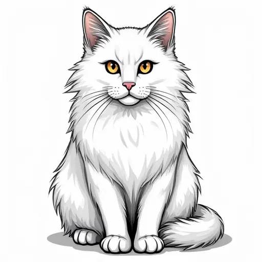 clean hand-drawn outlines of a persian cat from the front view