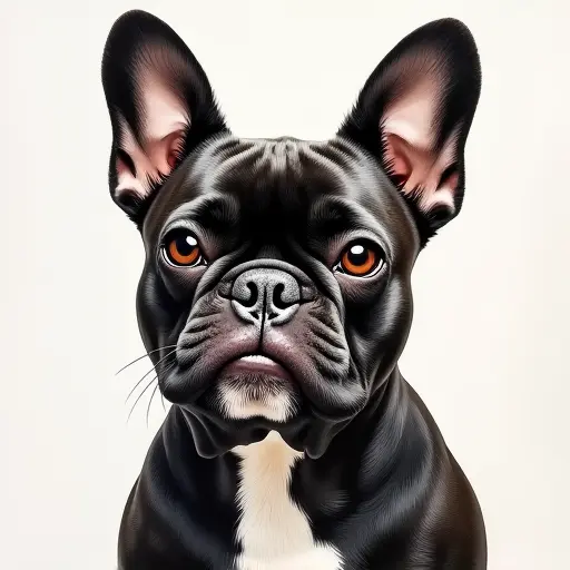 pointillism painting of a french bulldog from the front view