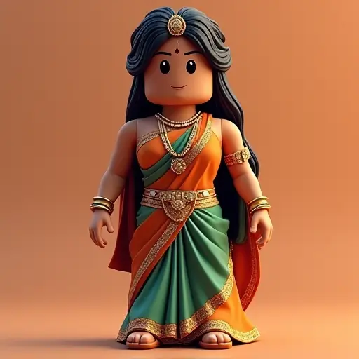 Step into an exotic world with this free downloadable Roblox avatar girl! Featuring a stunning orange and green Indian-style outfit, this avatar exudes the mysterious charm of the East. The intricate, unique attire transports you to a world full of exotic allure. This avatar perfectly matches game models, with exquisite details that embody the spirit of Eastern culture. Whether you use it as your personalized avatar in Roblox or showcase it on social media, this avatar will help you stand out from the crowd. Free to download, get this 3D exotic avatar now and make your presence unforgettable!