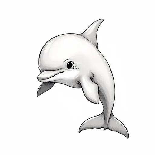 clean hand-drawn outlines of a baby dolphin from the front view