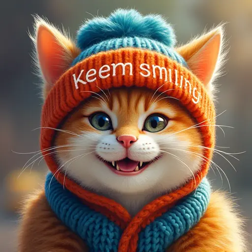 cat, hat, slogan Keep Smiling, vibrant style