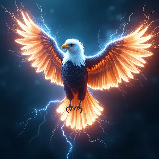 An eagle avatar powered by electricity, with its wings made of energy arcs and electric currents pulsing through its body.