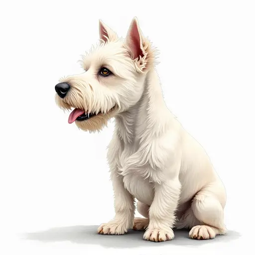 Watercolor style of a west highland white terrier from the side view