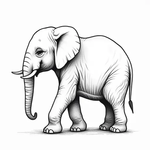 clean pencial outline sketch of a baby elephant from the side view