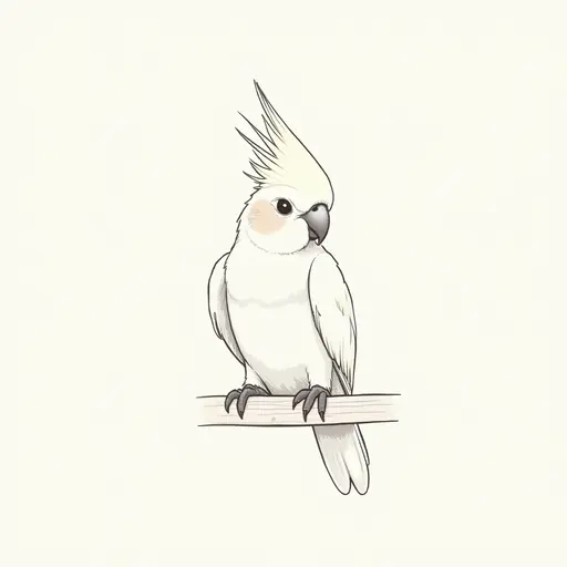 clean pencial outline sketch of a cockatiel