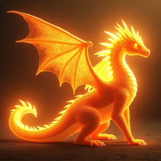 A dragon formed from rays of sunlight, with fiery tails and glowing, radiant features.