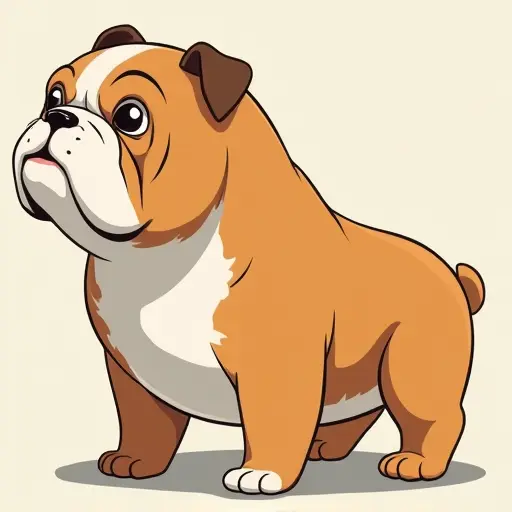 studio ghibli style of a bulldog from the side view