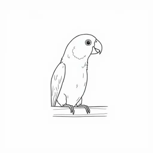 clean black and white hand-drawn outlines of a eclectus parrot