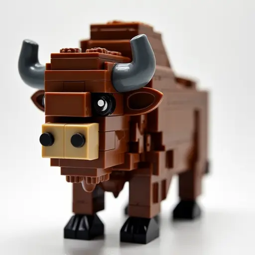 LEGO style of a bison from the front view